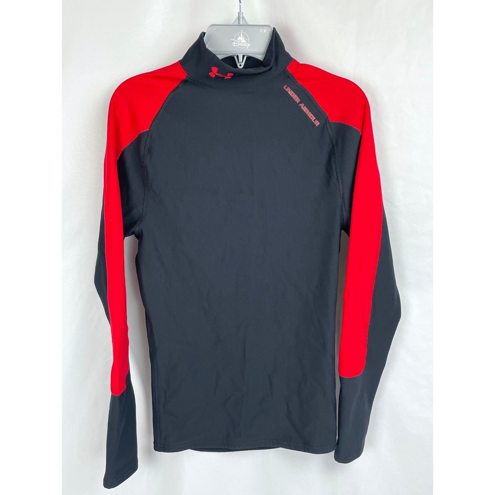 Under Armour Small Black Red Long Sleeve Shirt Cold Gear Base Layer Mock Neck